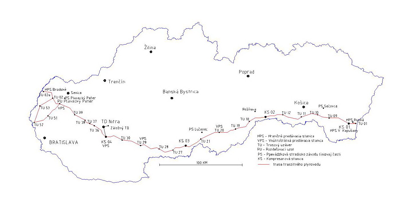 Mapa tranzitného plynovodu
